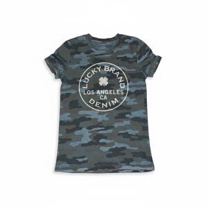 Lucky Brand Women's XL Camoflauge Knit T-Shirt Short Sleeve Size Small